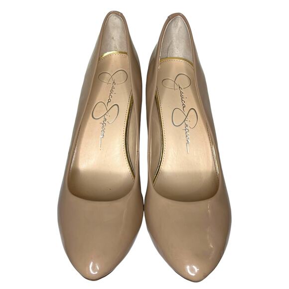 Jessica Simpson 8M Malia Nude Patent Oval Toe Pump Heels Stiletto Shoes - Picture 2 of 8